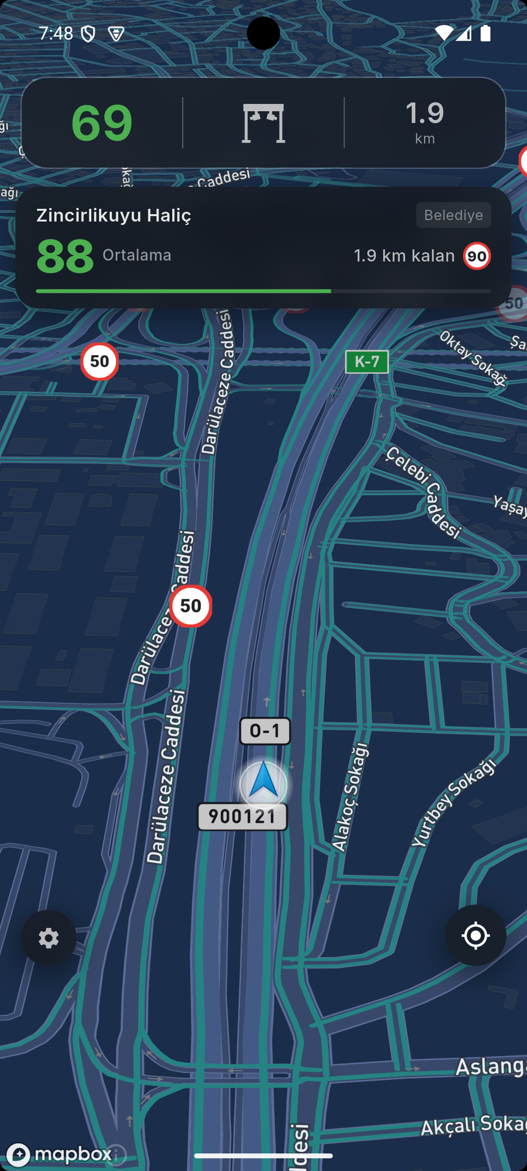 Corridor tracking: 88 average, 1.9 km to go